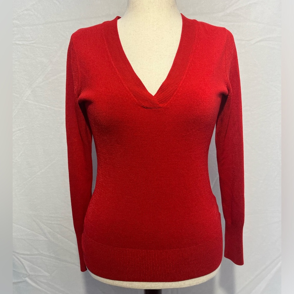 New York & Company Classic Red V-Neck Sweater